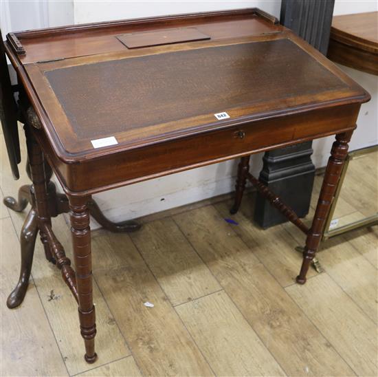 A Victorian mahogany slant front desk, W.86cm